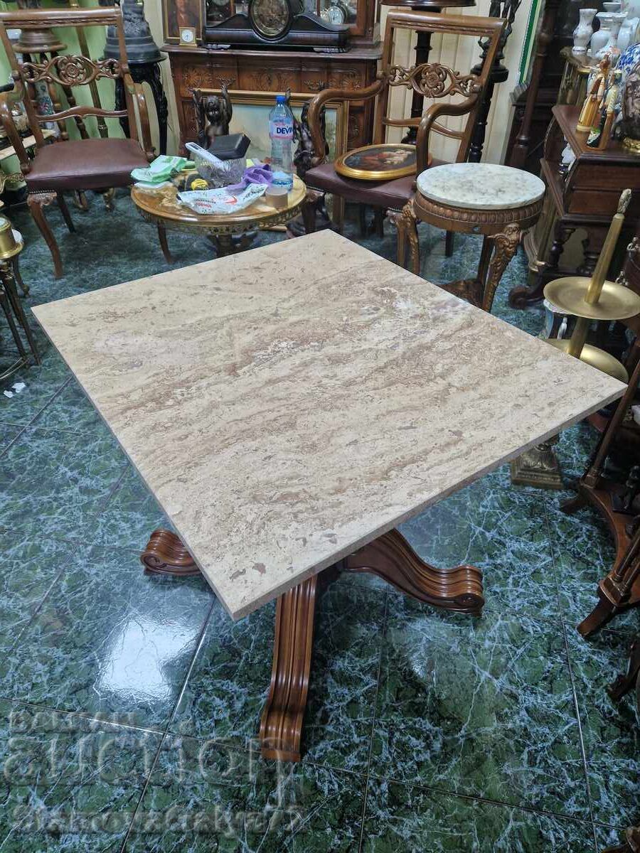 Fantastic Antique Belgian Wooden Table with Marble Top - 5
