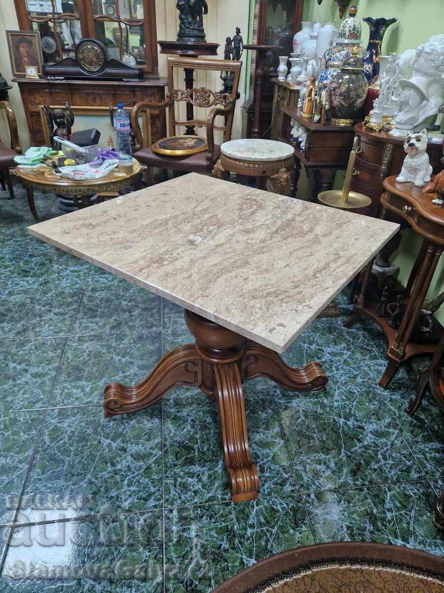 Fantastic Antique Belgian Wooden Table with Marble Top - 7