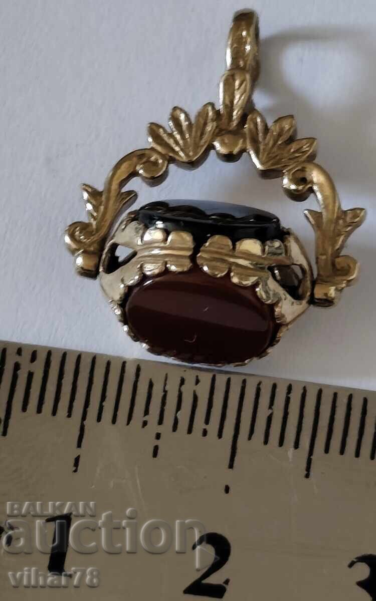 Vechi pandantiv spinner din aur de 9 carate cu onix, carneol și granat - 5