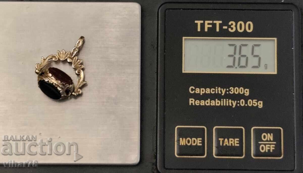 Vechi pandantiv spinner din aur de 9 carate cu onix, carneol și granat - 7