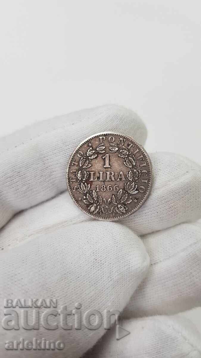 Παράδοση Σπάνιο ασημένιο νόμισμα 1 Λίρα 1866 Βατικανό