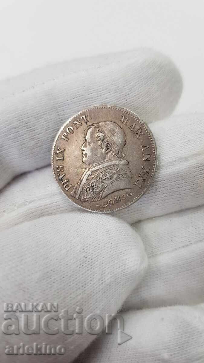 Σπάνιο ασημένιο νόμισμα 1 Λίρα 1866 Βατικανό - 5