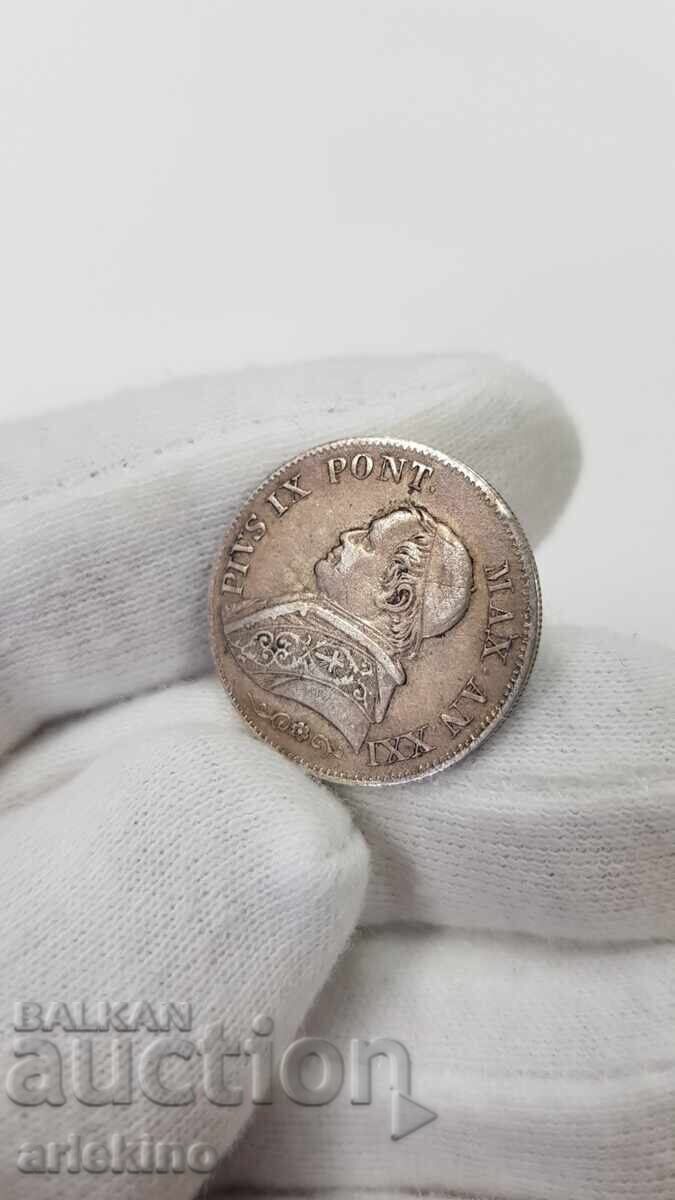 Σπάνιο ασημένιο νόμισμα 1 Λίρα 1866 Βατικανό - 6