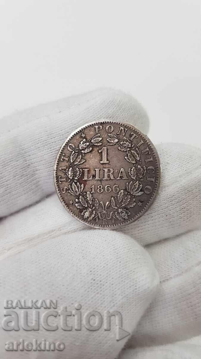 Σπάνιο ασημένιο νόμισμα 1 Λίρα 1866 Βατικανό