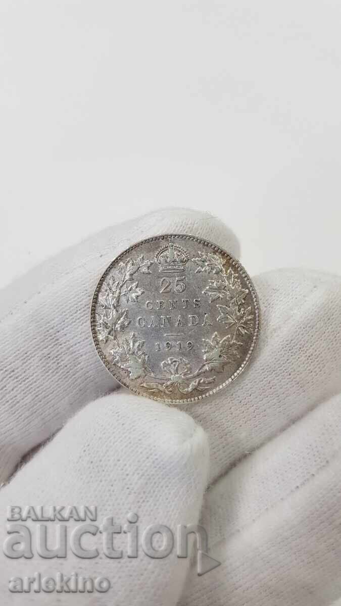Auction Rare Silver Coin 25 Cents British Canada 1919 Auction Rare Silver Coin 25 Cents British Canada 1919