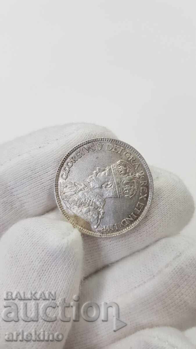 Rare Silver Coin 25 Cents British Canada 1919 - 6 Rare Silver Coin 25 Cents British Canada 1919 - 6