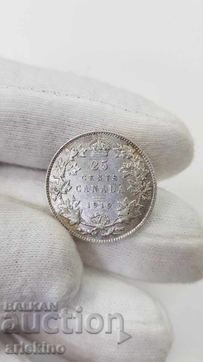 Rare Silver Coin 25 Cents British Canada 1919 Rare Silver Coin 25 Cents British Canada 1919