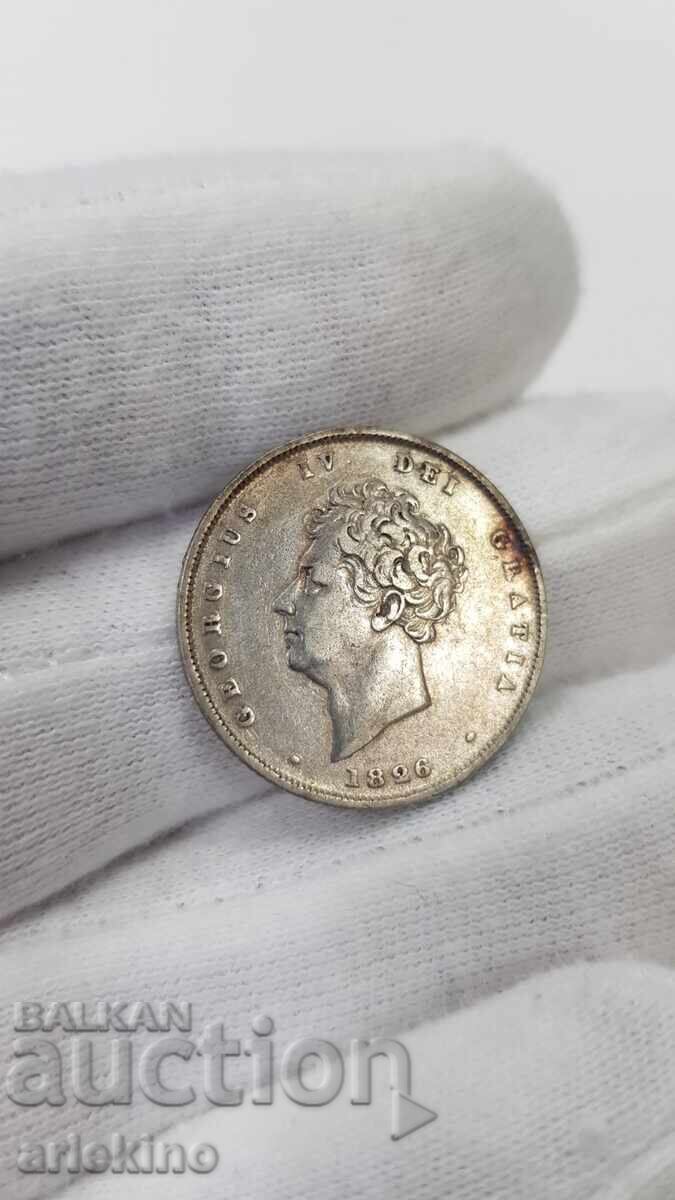 Monedă de argint 6 pence 1826 George al IV-lea Marea Britanie cu preț 230.00 BGN | € 117.60