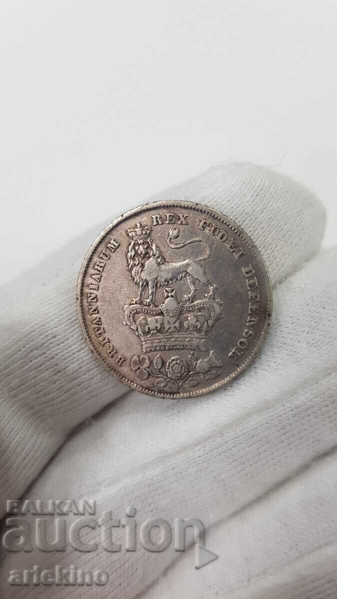 Monedă de argint 6 pence 1826 George al IV-lea Marea Britanie - 7