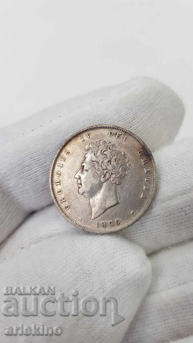 Monedă de argint 6 pence 1826 George al IV-lea Marea Britanie