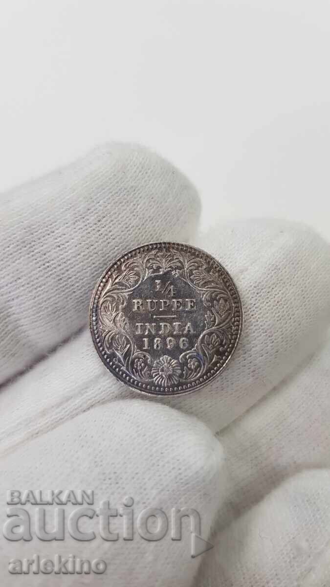 Auction  Rare Silver Coin 1/4 Rupee 1896 British India