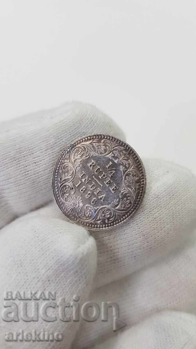 Rare Silver Coin 1/4 Rupee 1896 British India - 5