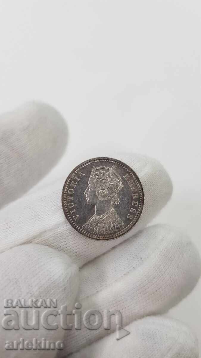 Rare Silver Coin 1/4 Rupee 1896 British India - 7