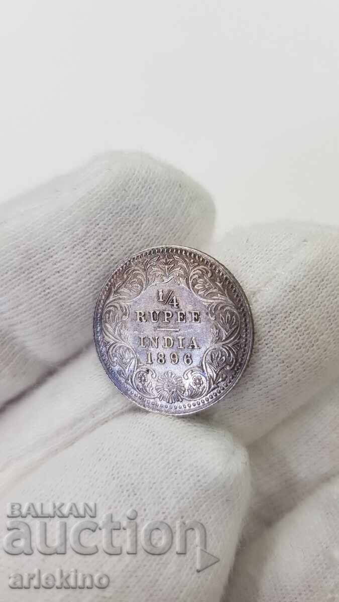 Rare Silver Coin 1/4 Rupee 1896 British India