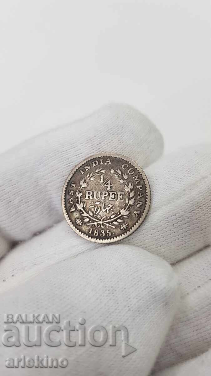 Delivery of Rare Silver Coin 1/4 Rupee 1835 William IIII