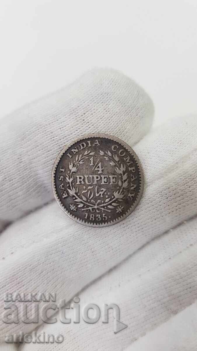 Rare Silver Coin 1/4 Rupee 1835 William IIII
