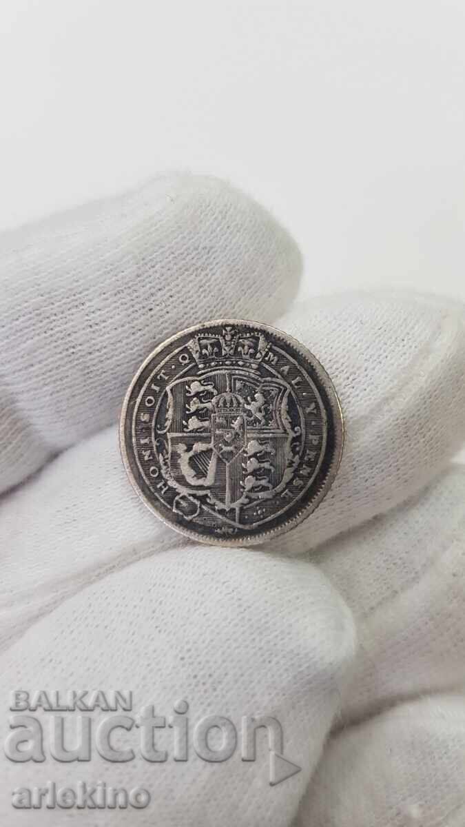 Srebŭrια σπάνιο νόμισμα 6 πένες 1818 Ηνωμένο Βασίλειο George III με τιμή 85.00 BGN | € 43.46