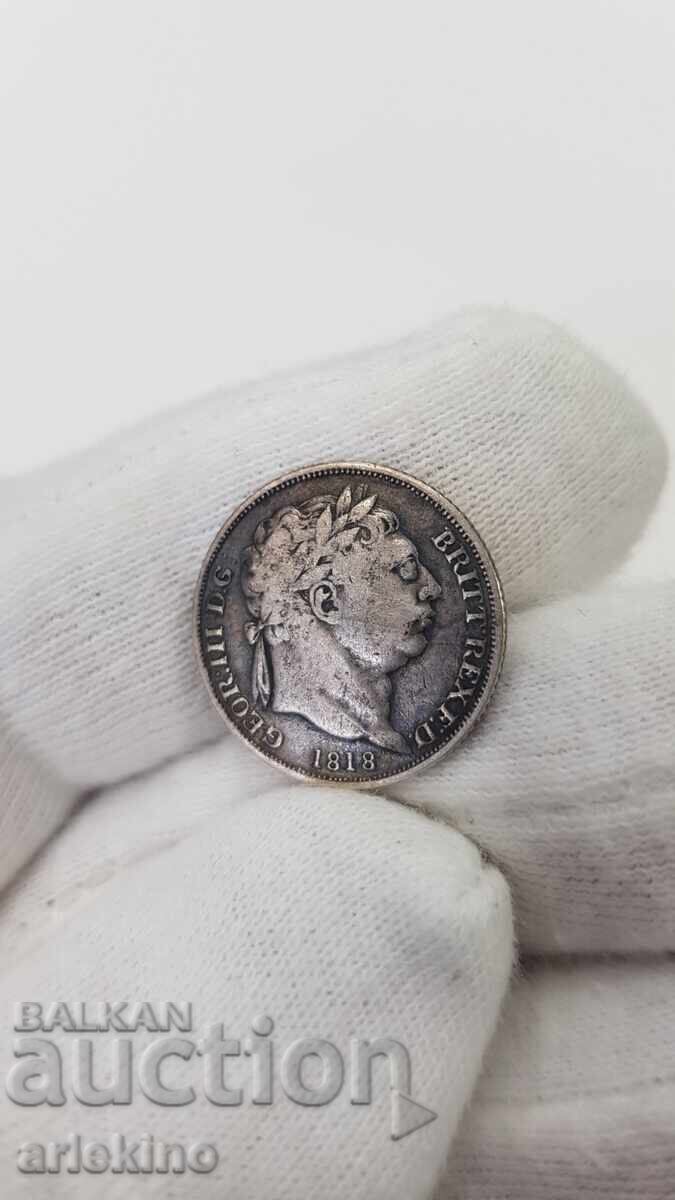 Δημοπρασία Srebŭrια σπάνιο νόμισμα 6 πένες 1818 Ηνωμένο Βασίλειο George III