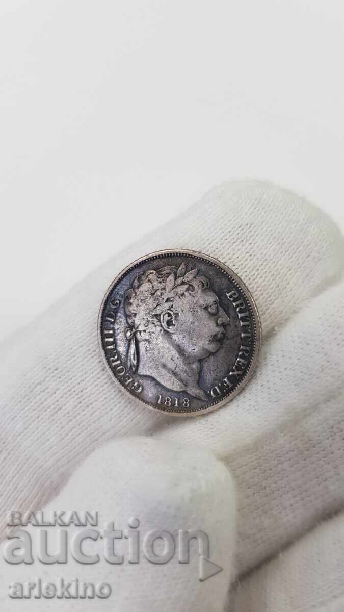 Srebŭrια σπάνιο νόμισμα 6 πένες 1818 Ηνωμένο Βασίλειο George III - 5