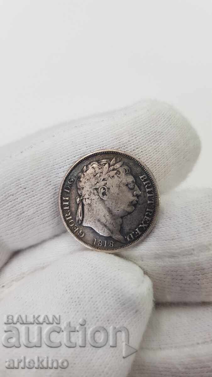 Srebŭrια σπάνιο νόμισμα 6 πένες 1818 Ηνωμένο Βασίλειο George III