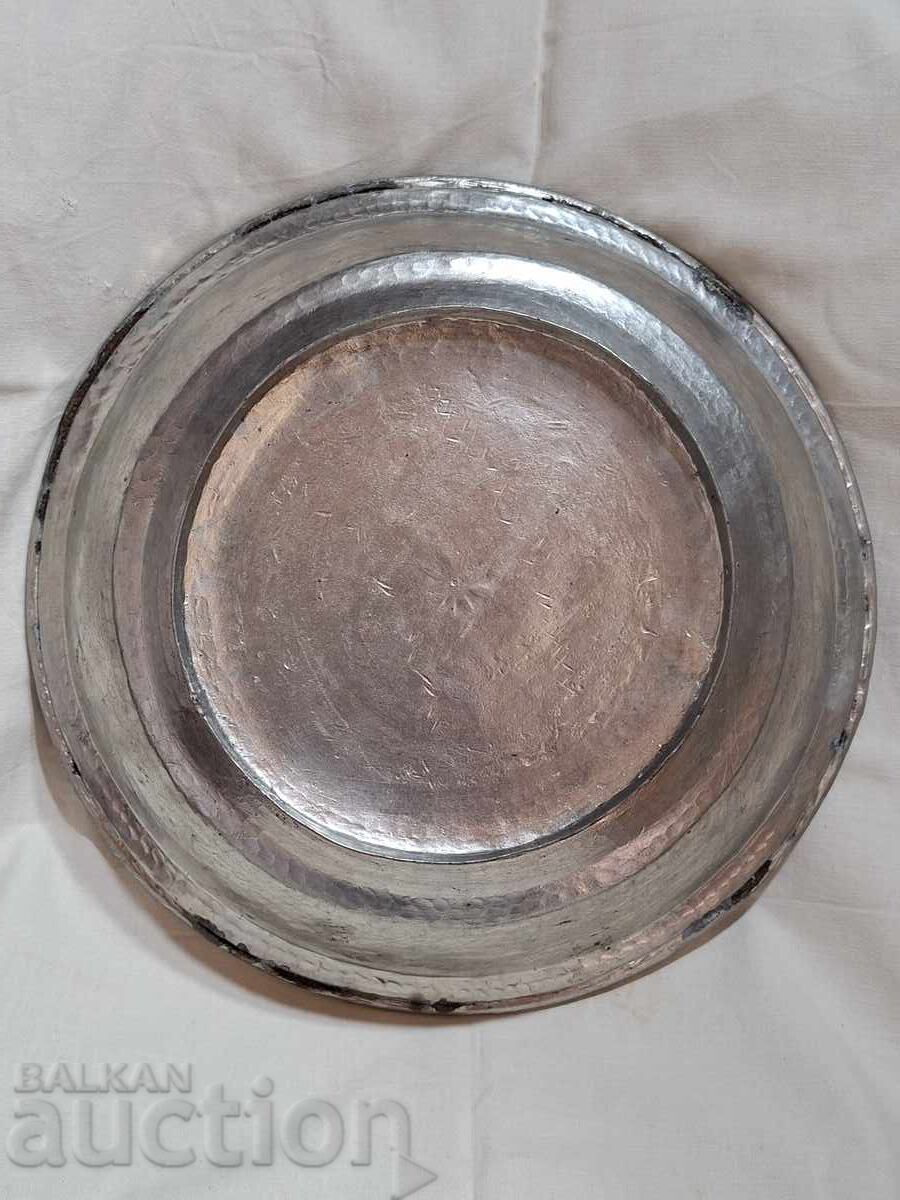 Стар бакърен меден съд панер фруктиера с гравюри - 5