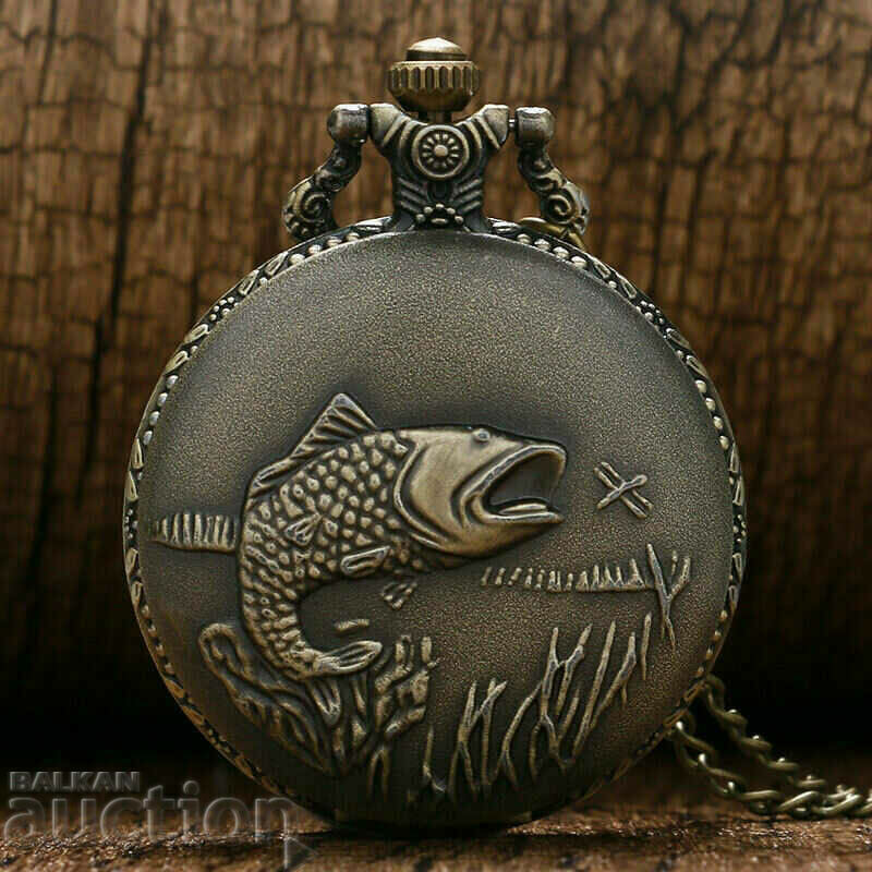 Delivery of Beautiful Pocket Watch with Fisherman Fishing Rod Catch Fish