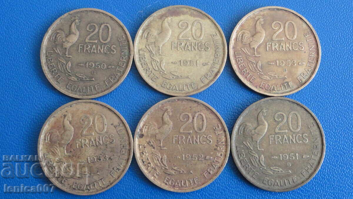 France 1950-53 - 20 Francs (6 pieces) - 5 France 1950-53 - 20 Francs (6 pieces) - 5