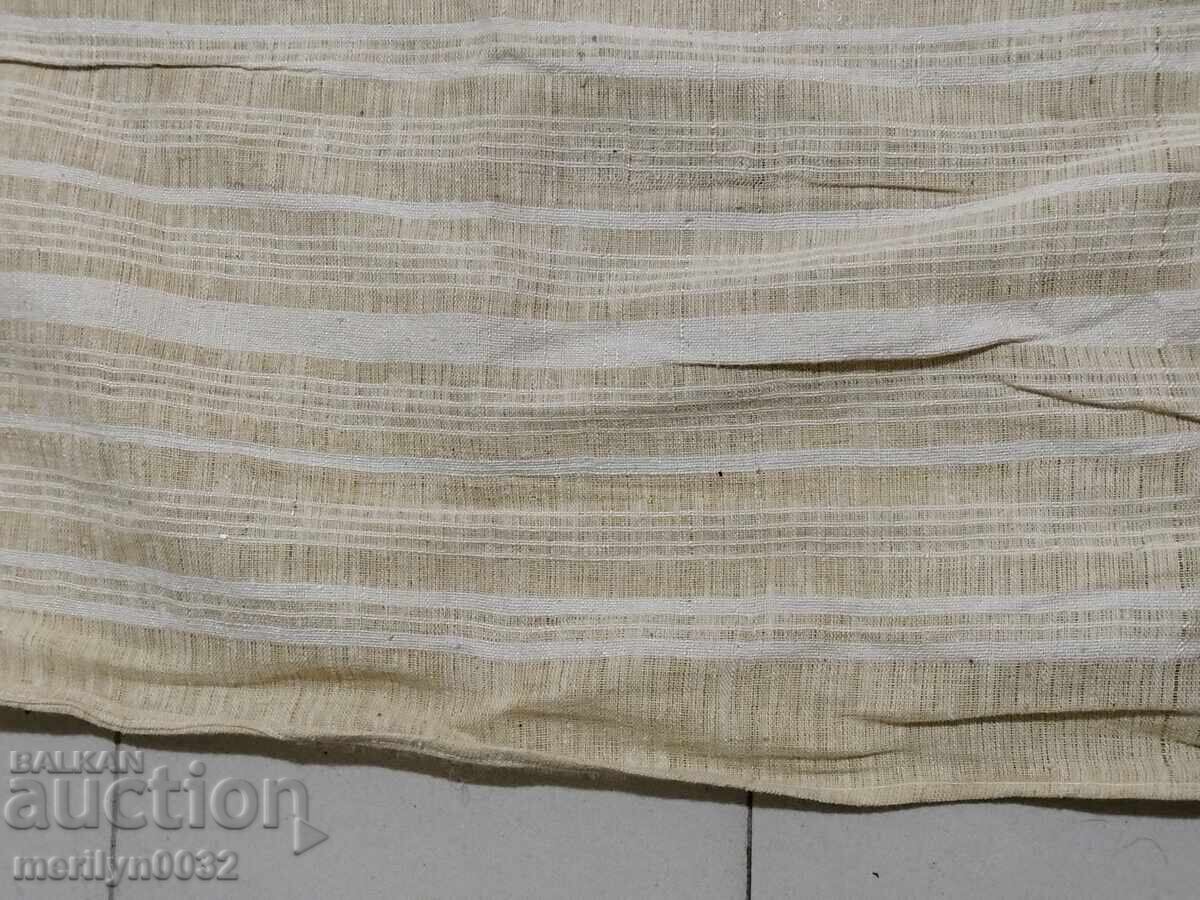 Old hand-woven sheet with lace trim - 7