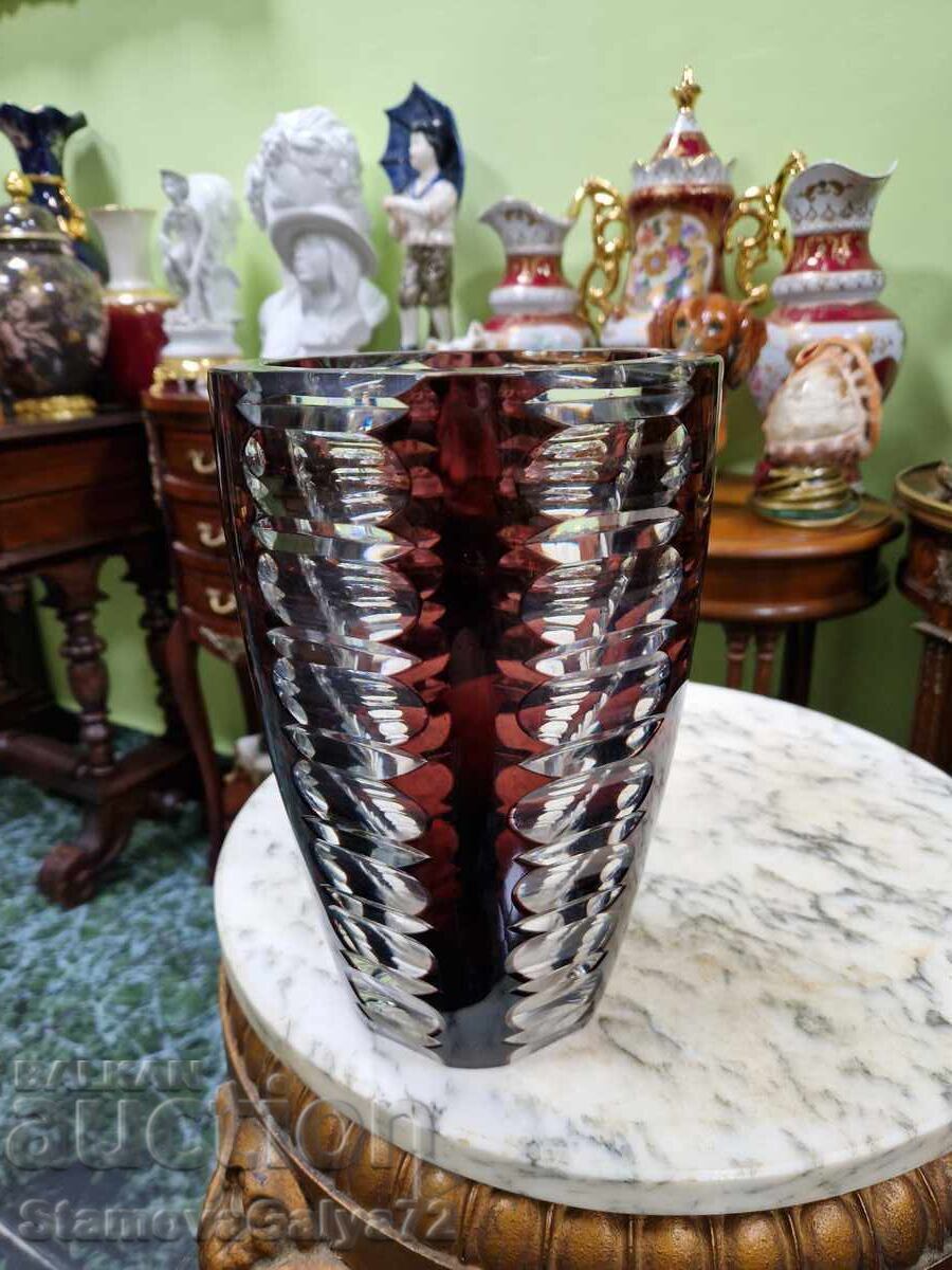 Рядка антикварна белгийска кристална ваза Val Saint Lambert - 5