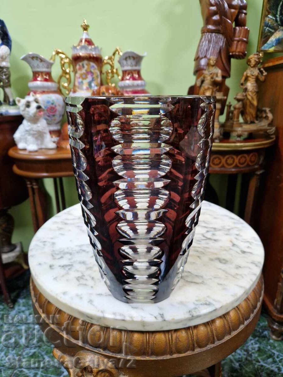 Рядка антикварна белгийска кристална ваза Val Saint Lambert