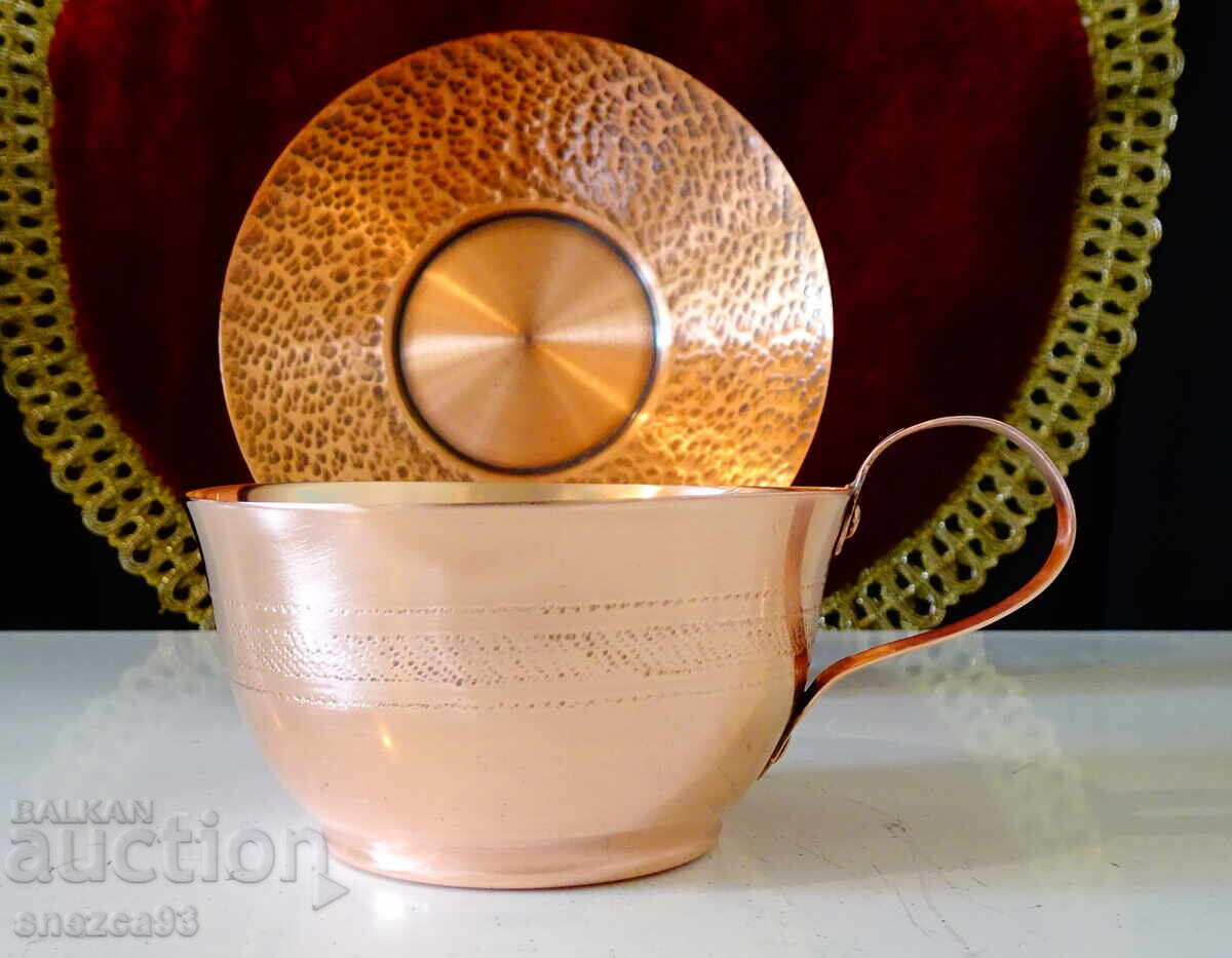 Auction Copper cup with saucer, pure red copper Auction Copper cup with saucer, pure red copper