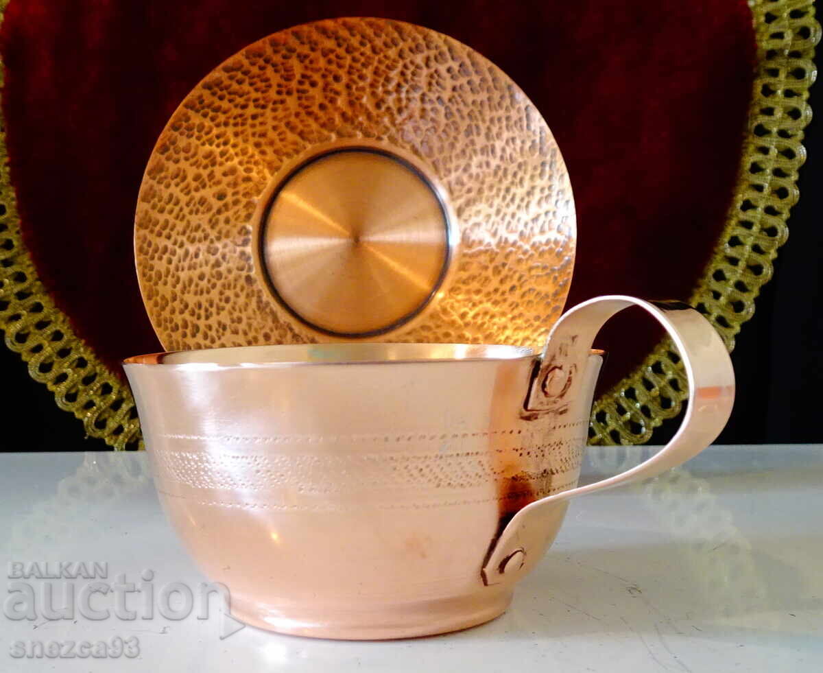 Copper cup with saucer, pure red copper Copper cup with saucer, pure red copper