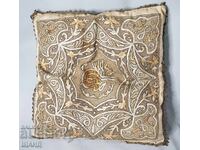 19th Century Ottoman Turkish Hand-Embroidered Pillow Gold Threads