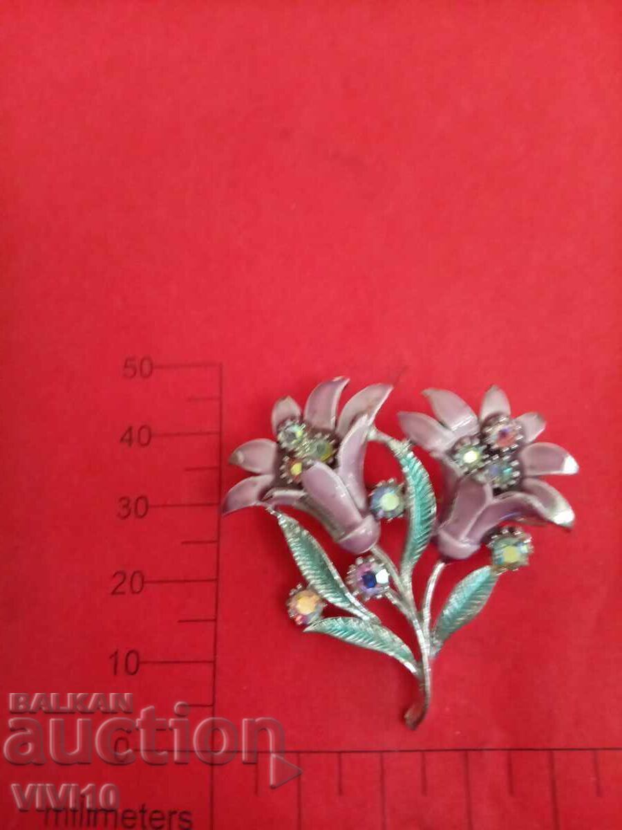 Broșă veche cu email și pietre