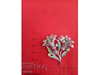 Broșă veche cu email și pietre