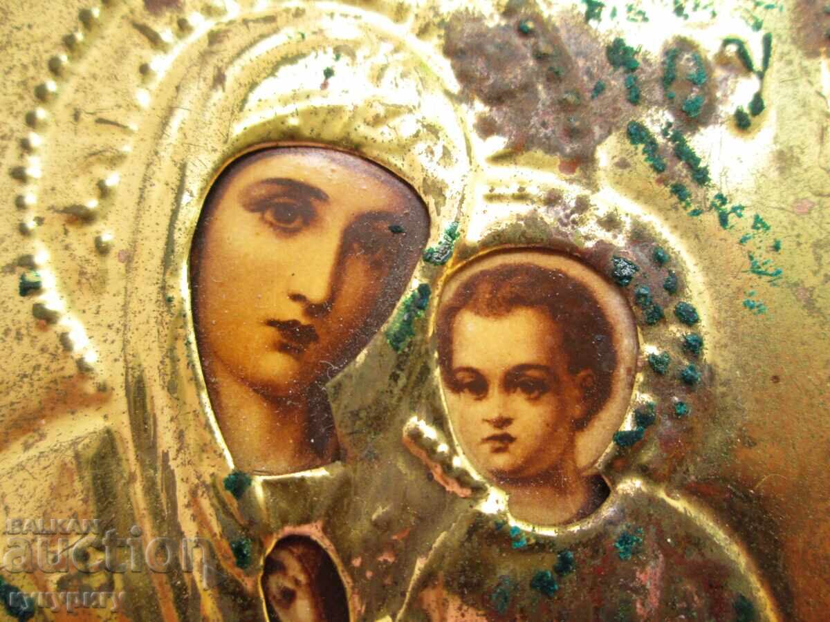 Licitație Veche icoană țaristă cu toc, Sfânta Fecioară Maria cu Pruncul