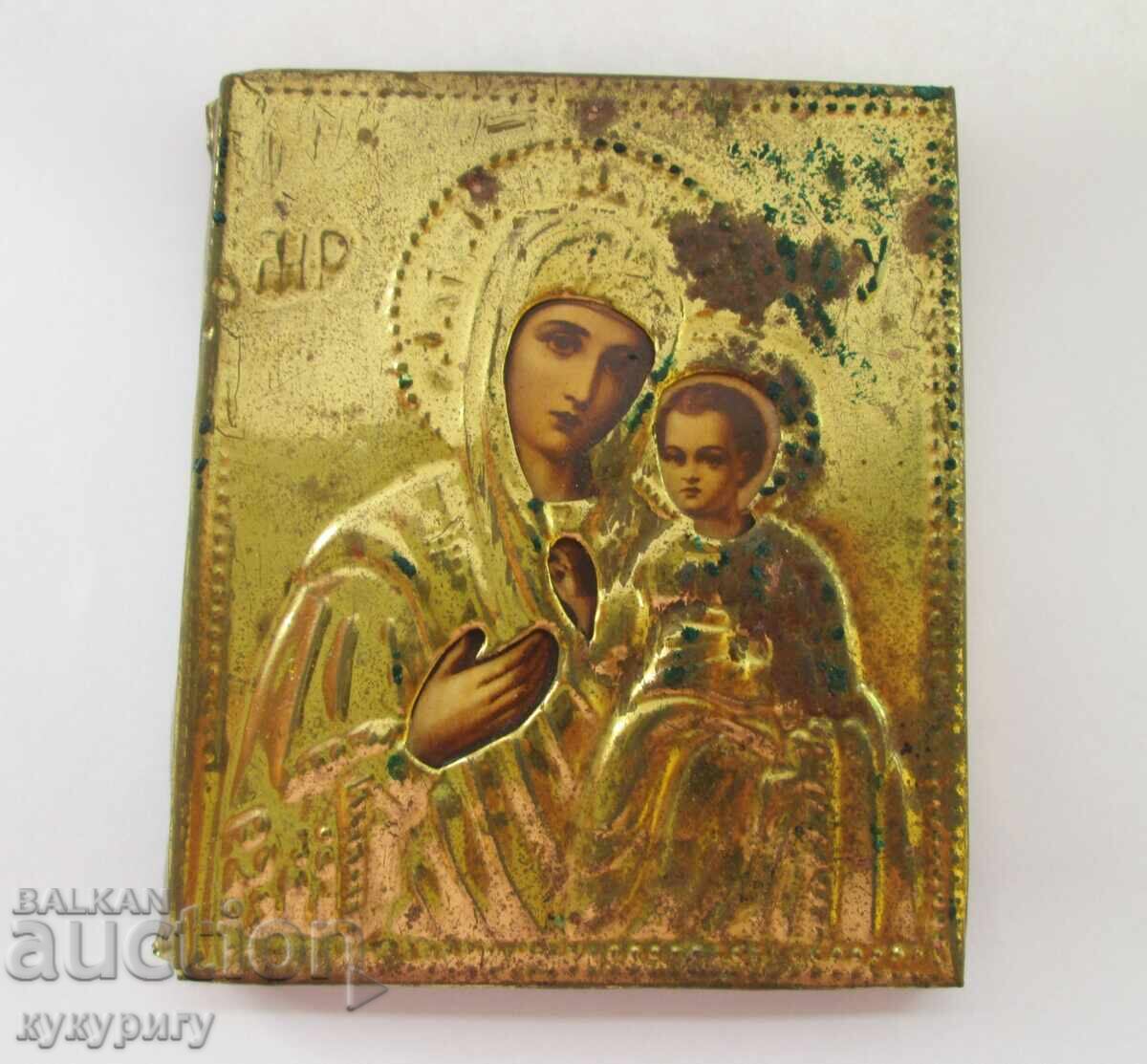 Veche icoană țaristă cu toc, Sfânta Fecioară Maria cu Pruncul