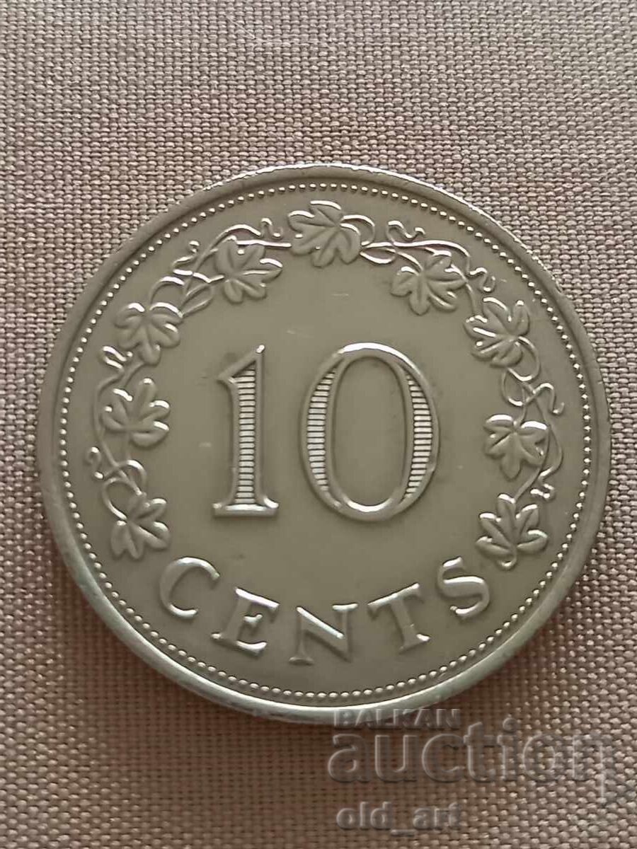 Νόμισμα - Μάλτα, 10 σεντ 1972