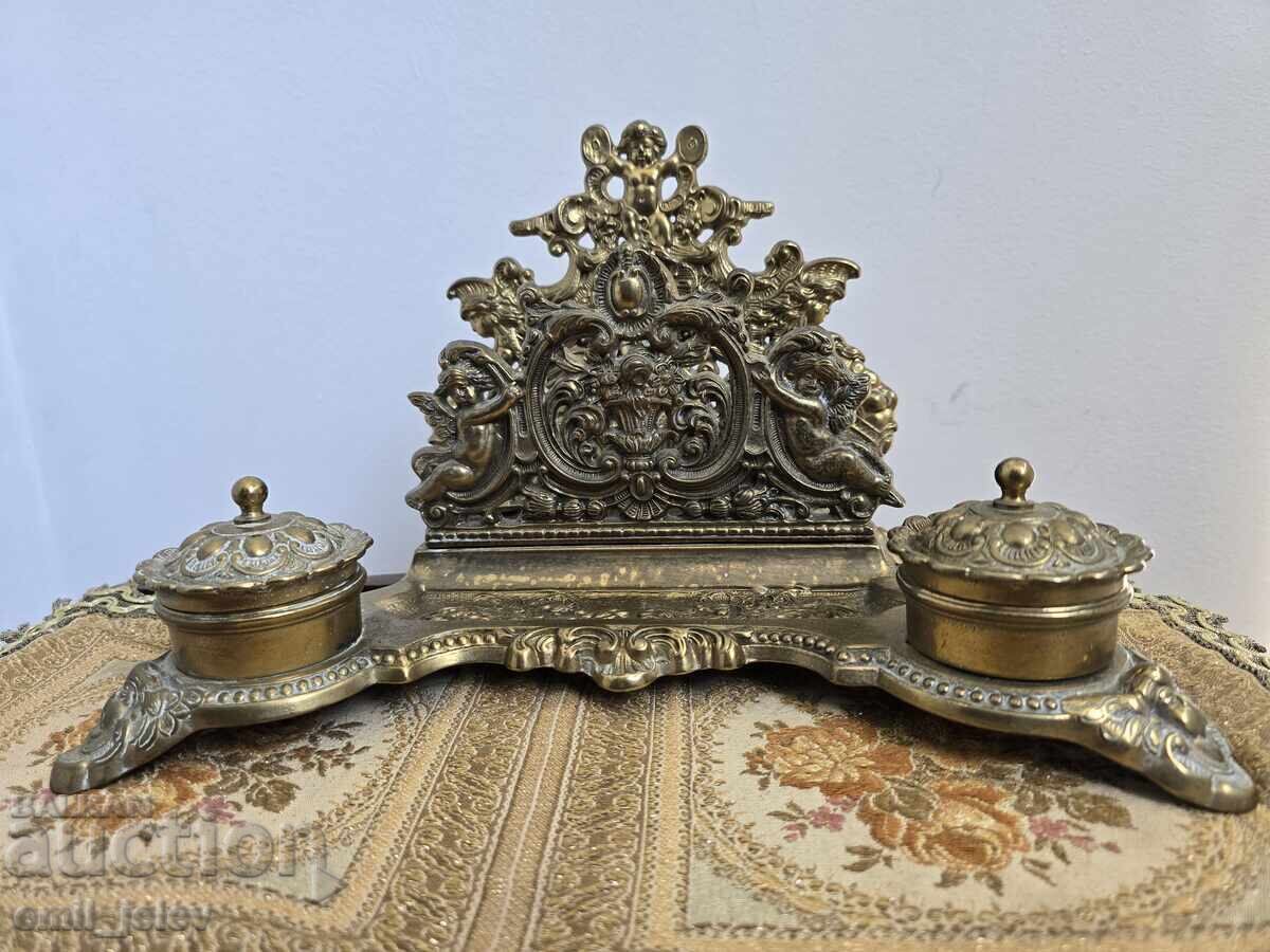 Mare călimară antică franceză din bronz Mare călimară antică franceză din bronz