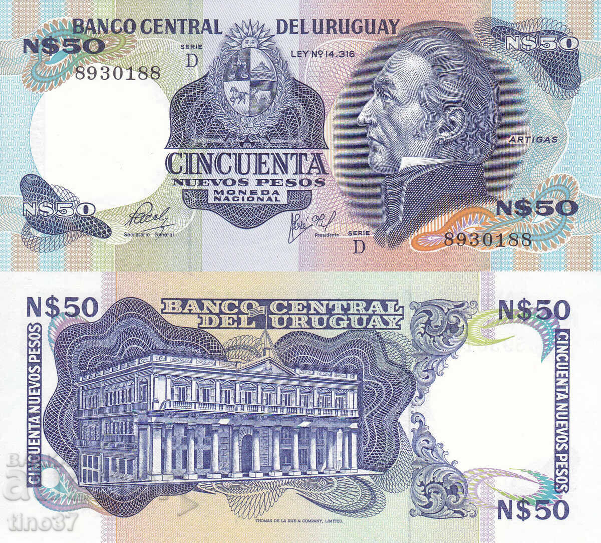 tino37 - ΟΥΡΟΥΓΟΥΑΗ - 50 ΝΕΑ ΠΕΣΟΣ - 1978/88 - UNC