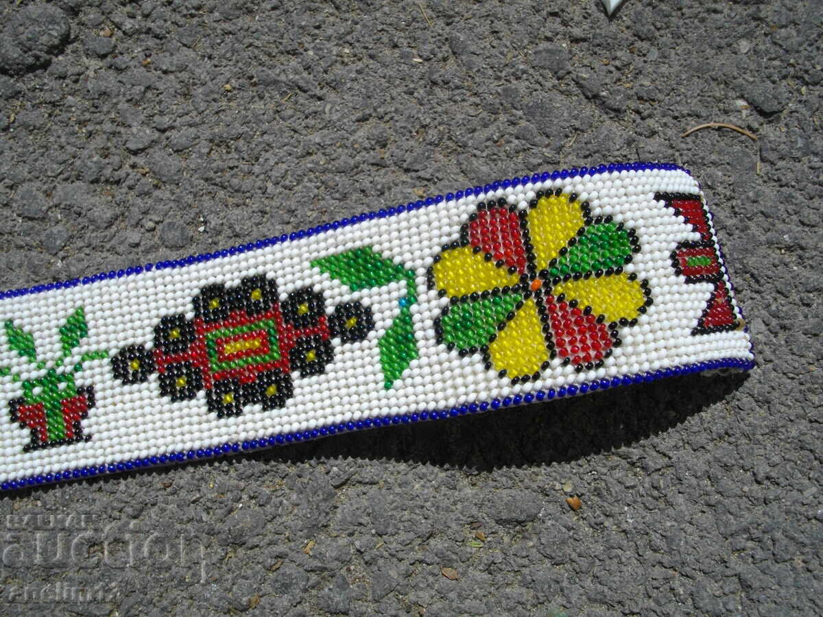 Centură veche pentru costum popular, mărgele, albastre - 5 Centură veche pentru costum popular, mărgele, albastre - 5