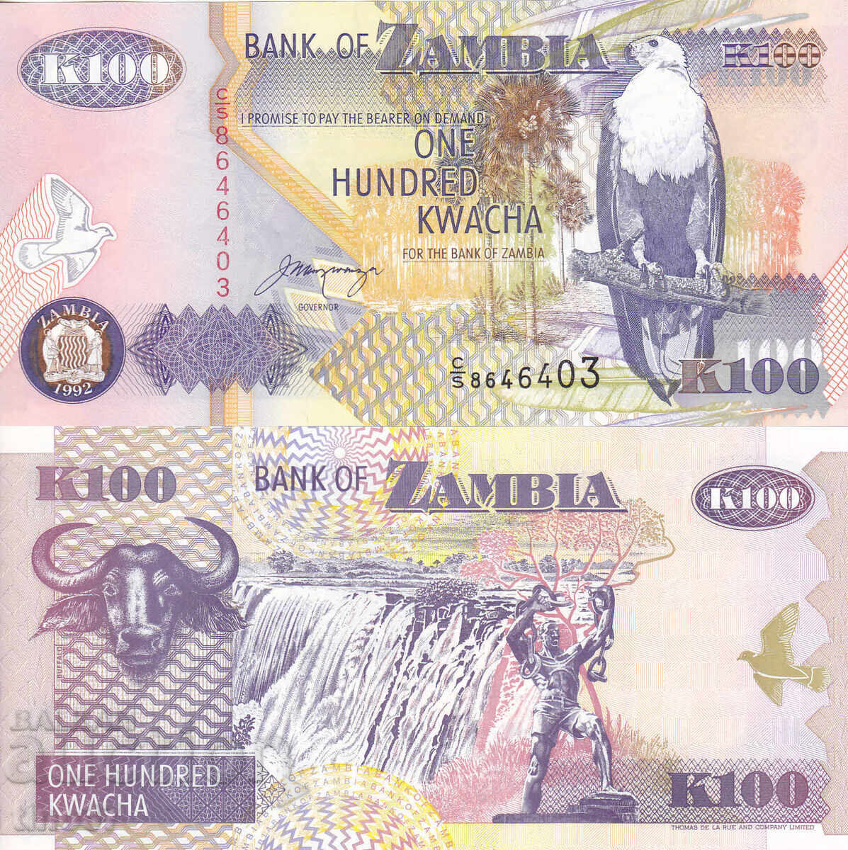tino37- ЗАМБИЯ - 100 КВАЧА - 1992г - UNC