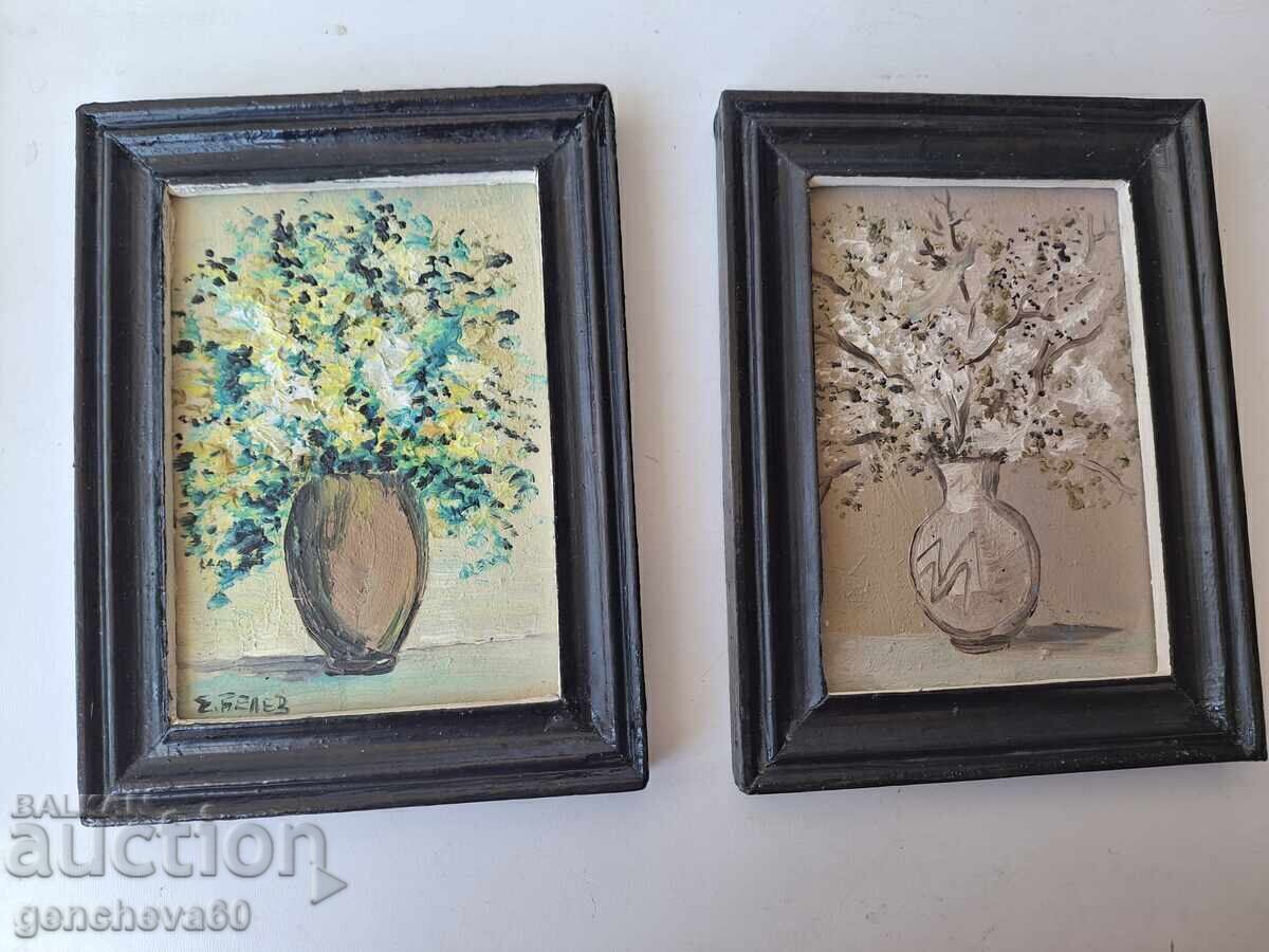 DOUĂ Picturi frumoase în ulei, "Vază cu flori" - E. Velev - 7