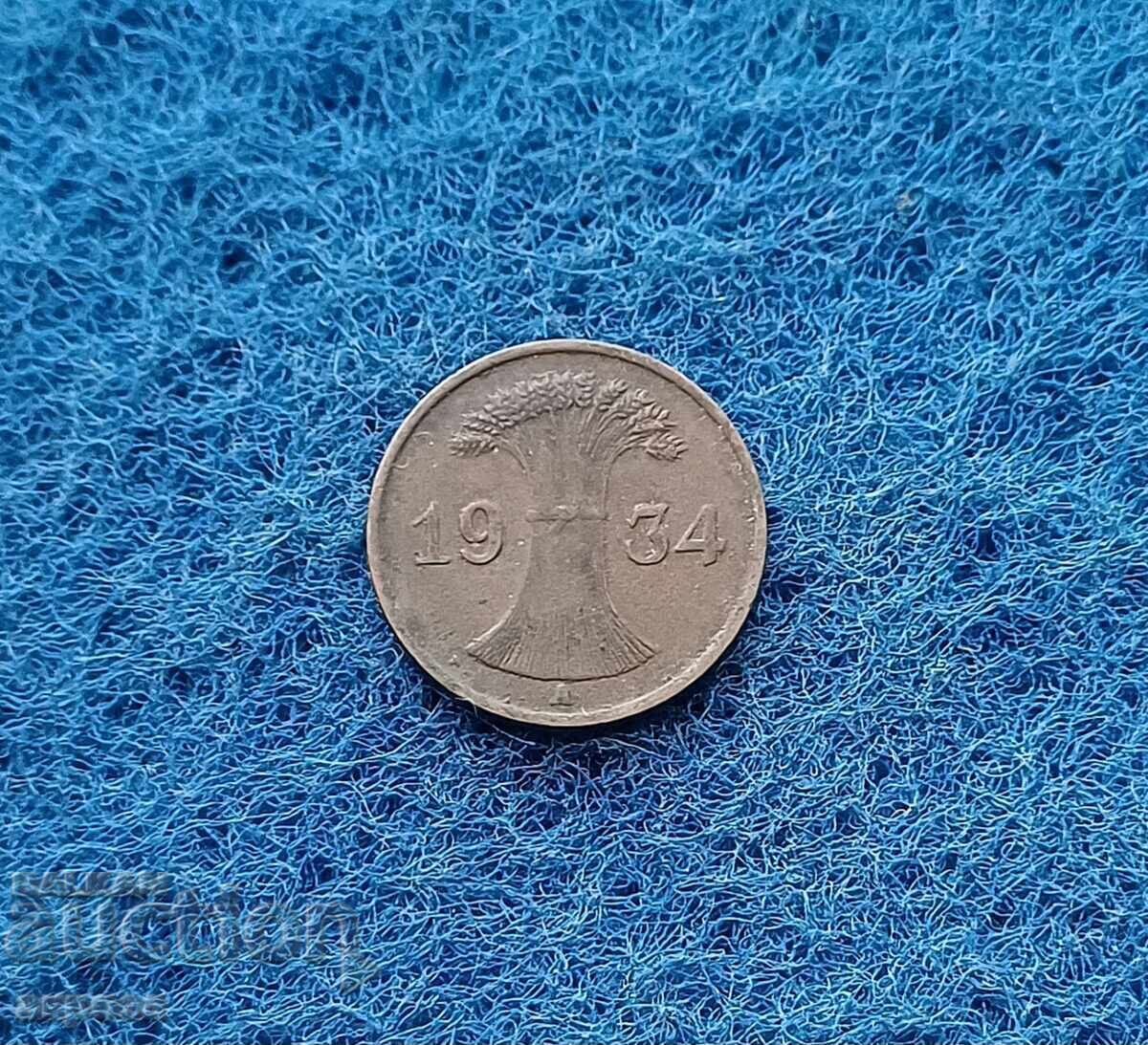 1 Pfennig Germany 1934/A with price € 1.40 | 2.74 BGN