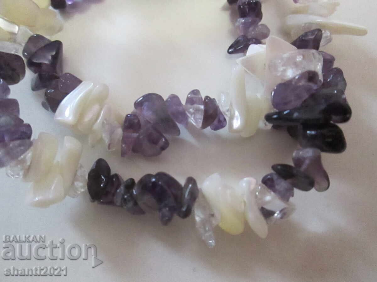 Παράδοση Όμορφη γυναικεία βραχιόλι - αμέθυστος, μαργαριτάρι και χαλαζίας