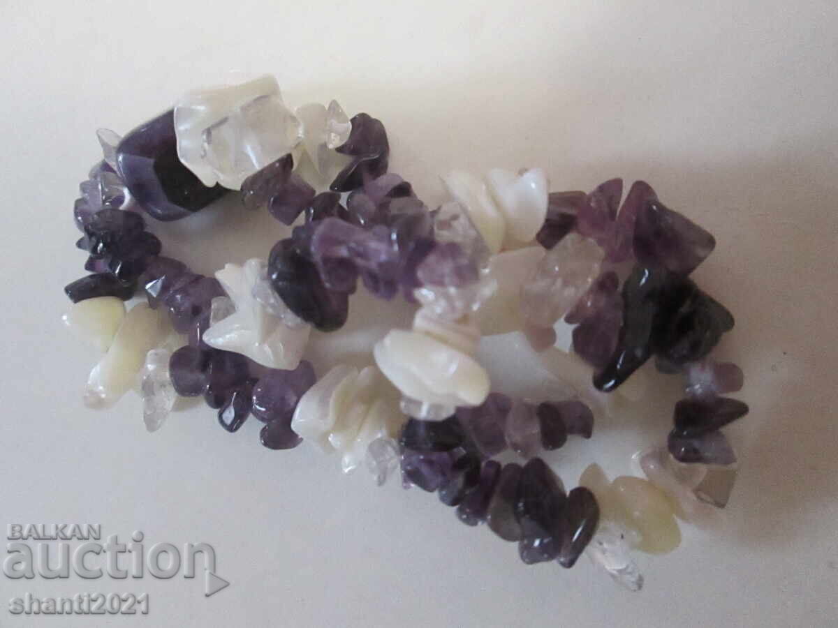 Όμορφη γυναικεία βραχιόλι - αμέθυστος, μαργαριτάρι και χαλαζίας - 5