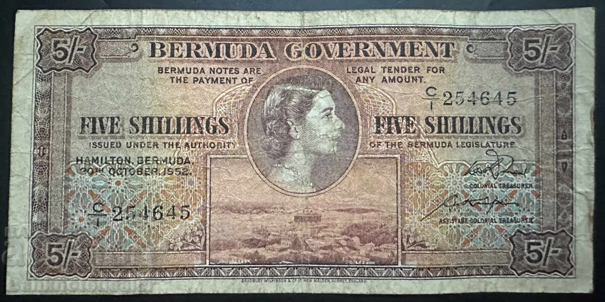 Bermuda 5 Shillings 1952 Pick 18b Ref 4645 Bermuda 5 Shillings 1952 Pick 18b Ref 4645