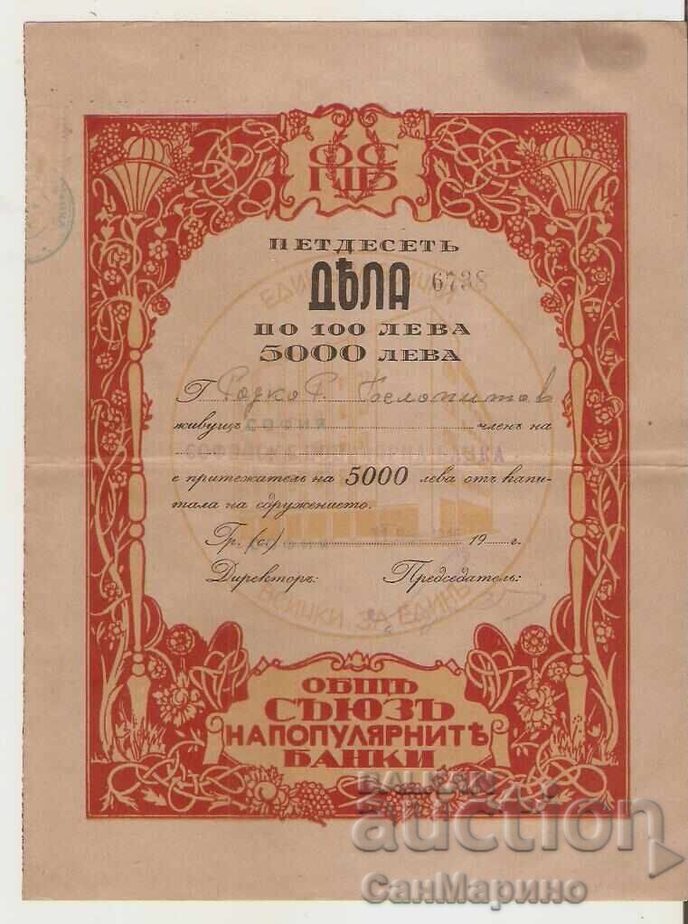Μετοχή Sofia Popular Bank 5000 BGN 1946