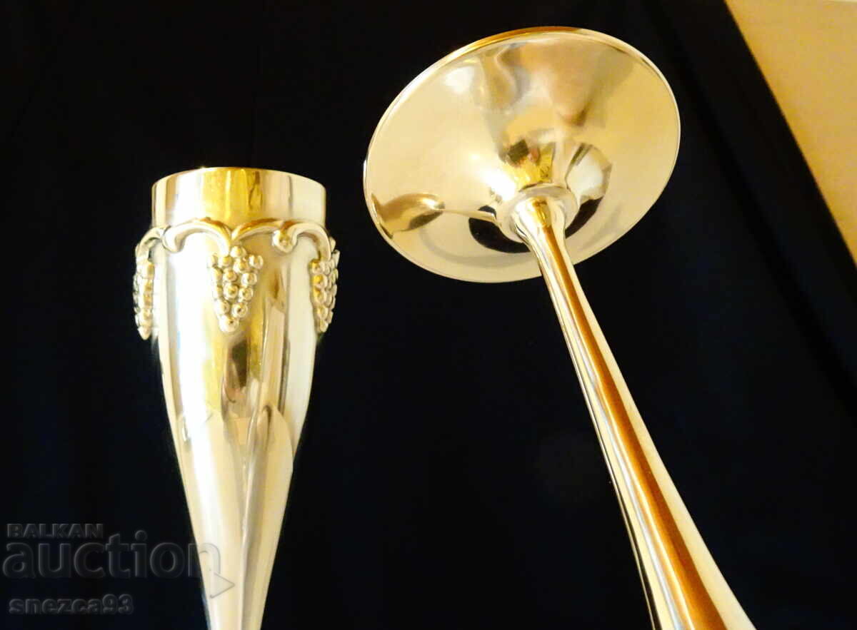 Bronze wine glasses, unique grape relief - 6