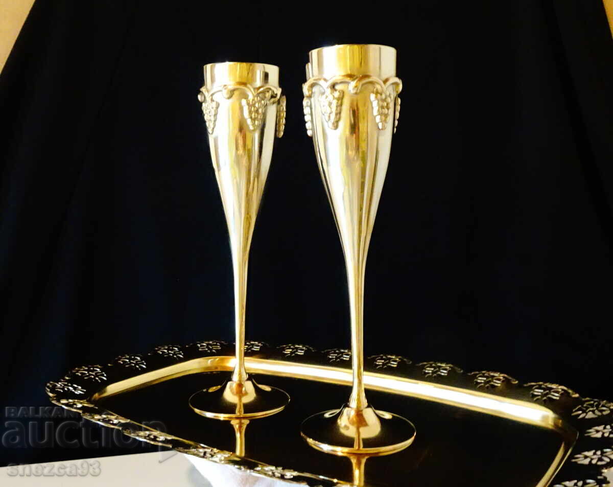 Bronze wine glasses, unique grape relief - 7